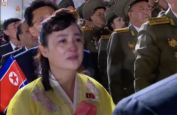 今年10月、平壌で開催された朝鮮労働党創建75周年行事に参加した北朝鮮の女性。朝鮮中央テレビをキャプチャ。